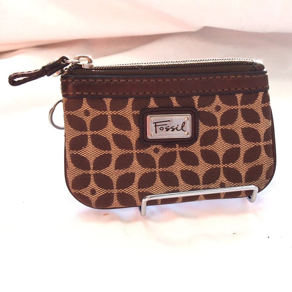 Fossil Signature Brown Zip Cardholder/Keychain, Y2k